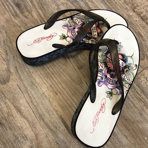 Ed Hardy platform flip flops